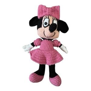 Handmade Vintage Pink Crochet Minnie-Mouse Style Doll
